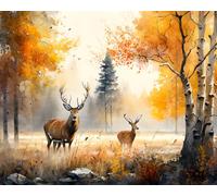 TISHIRON Deer Painting by Numbers Adults, Trees and Wildflowers, Paint by Numbers Kit, 16 x 20 Inch, Unisex, Non-Foldable