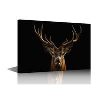 TISHIRON Deer with Antlers Black and White Portrait Paintings Canvas Wall Art Prints Artwork Winter Rustic Deer Paintingshome Decor for Living Room Bedroom Office Framed Ready to Hang 24x16 in