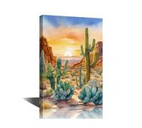 TISHIRON Desert Wall Art Saguaro Cactus Wall Decor Modern Home Decor Flowers Wall Decoration for Living Room Bedroom Office 1 Piece Artwork Framed Ready to Hang (16''Wx 24''H)