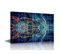 TISHIRON Digital Chip Wall Art CPU Concept House Decorations for Living Room Computer Chip Canvas Wall Art Paintings for Bedroom Office Decor 1 Pieces Modern Artwork Framed Ready to Hang 18x12 in