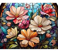 TISHIRON DIY Oil Painting Colorful Flowers in Stained Glass Style Paint by Numbers Kits for Adult and Kids,Floral for Spring and Summer for Home Wall Decor 16 x 20 Inch (Without Frame)