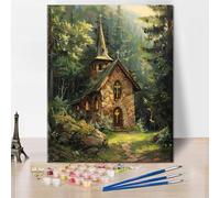 TISHIRON DIY Paint by Number Christian Church, Paint by Numbers for Adults, Church with Cross Adult Paint by Numbers on Canvas Wall Art, Abstract Paint by Numbers for Adults, 16x20 inch