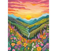 TISHIRON DIY Paint by Number for Adult Flowers, Colorful Landscape Paint by Numbers, Mountains Adult Paint by Numbers Kits on Canvas, 16X20 Inch River Paint by Numbers for Adults Beginner Frameless