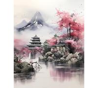 TISHIRON DIY Paint by Number for Adult, Japanese Paint by Numbers, Japan Nature Landscape Adult Paint by Numbers Kits on Canvas, 16X20 Inch Mountain Paint by Numbers for Adults Beginner