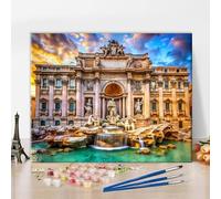 TISHIRON DIY Paint by Number Kits for Adults Beginner,Trevi Fountain in Rome Painting by Numbers Baroque Architecture and Water Features Paint by Numbers Crafts for Wall Decor 40x50cm