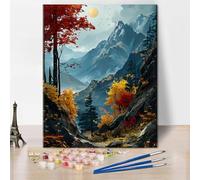 TISHIRON DIY Paint by Number Mountain Stream Trees, Paint by Numbers for Adults, Fall Adult Paint by Numbers on Canvas Wall Art, Paint by Numbers for Adults Beginner Craft Kits(16"x20", Frameless)