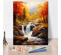 TISHIRON DIY Paint by Number, Waterfall Paint by Numbers for Adults, Abstract Adult Paint by Numbers on Canvas Wall Art, Woods Trees in Fall Paint by Numbers for Adults, 16x20 inch(Frameless)