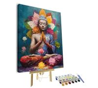 TISHIRON DIY Paint by Numbers Buddha, Colorful Lotus Flower Adults' Paint-by-Number Kits on Canvas, Buddha Paint by Numbers Kit for Adults and Beginner, 16X20 Inch Framed Adult Paint by Numbers