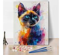 TISHIRON DIY Paint by Numbers for Adults Beginner,Siamese Cat Portrait Paint by Numbers for Beginner,Colorful and Watercolor Painting Paint by Number, Painting by Numbers for Decor 16x20 Inch