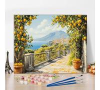 TISHIRON DIY Paint by Numbers for Adults Beginner,Sorrento with Lemon Trees,Painting by Numbers Kits on Canvas Watercolor DIY Oil Painting Kits for Home Decor 40x50cm