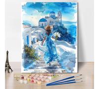 TISHIRON DIY Paint by Numbers for Adults Beginner Woman in a Blue Dress, Adult Paint by Number Girl, Acrylic Paint by Numbers Kits on Canvas Floral, Oil Painting Kit for Adults 16"x20"(Frameless)