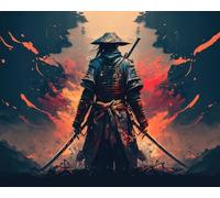 TISHIRON DIY Paint by Numbers for Adults - Samurai with Katana, Warrior on Canvas, 16x20 Inch Mountain Kit for Beginners