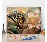 TISHIRON DIY Paint by Numbers for Beginners Adults, 40x50cm Numbered Canvas Art Project, Vibrant High-Opacity Paints for Home Office Decor - Butterfly on a Blooming Flower