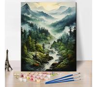 TISHIRON DIY Paint by Numbers Forest Landscape, Acrylic Paint Kit for Adults, Trees, Mountains, 16"x20" Frameless