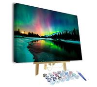 TISHIRON DIY Paint by Numbers Kit for Adults, Aurora Landscape, 16 x 20 Inch Canvas, Acrylic Paint, Brushes Included, Framed, Unisex, Realistic Style