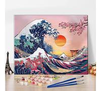 TISHIRON DIY Paint by Numbers Ocean Kanagawa Waves Sunset Great Wave with Paint Brushes and Acrylic Painting Kit 16x20 Inch for Kids and Adults Beginner Gifts Frameless
