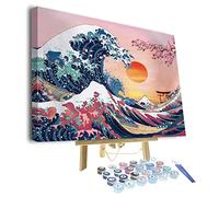 TISHIRON DIY Paint by Numbers Ocean Kanagawa Waves Sunset Great Wave with Paint Brushes and Acrylic Painting Kit 16x20 Inch for Kids and Adults Beginner Gifts with Frame 16x20 inch