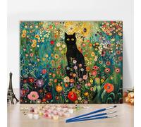 TISHIRON DIY Painting by Numbers for Adults, Black Cat in The Flower Field Paint by Numbers, 16X20 Inch Adults Paint by Number Kits for Beginners, Frameless Color by Number Art Crafts Kits