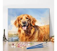 TISHIRON Dog Paint by Numbers for Adults, Adults Paint by Number Kits Animals, Acrylic Paint by Numbers Kits on Canvas Golden Retriever, Painting by Numbers Kit Art Crafts 16"x20"(Frameless)