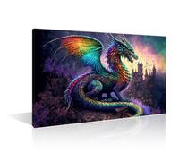 TISHIRON Dragon Artwork Wall Decor 1 Piece A Colorful Dragon Sitting on Top of A Building Pictures Wall Art Dragon Boys Girls Teen for Bedroom Decor Posters & Prints Framed Ready to Hang 16" Wx24 H