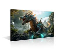 TISHIRON Dragon Canvas Wall Art Red and Gold Chinese Dragon Wall Art Bedroom 1 Panels Dazzling Dragon Wall Pictures Giclee Wooden Framed Gallery-Wrapped Ready to Hang 24" Wx36 H