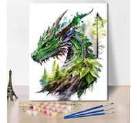 TISHIRON Dragon in The Forest Watercolor Paint by Numbers Kit for Adults Beginners Green Dragon DIY Acrylic Painting Kit Water Colors Paint Arts and Crafts for Adults 16x20 Inch Without Frame