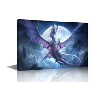 TISHIRON Dragon Poster Wall Decor Green Dragon Paintings on Canvas 1 Pcs Fantasy Animals Artwork Home Psychedelic Room Home Decor for Living Room Framed Ready to Hang Posters and Prints 18x12in