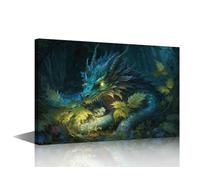 TISHIRON Dragon Wall Art for Living Room Mythical Creatures Wall Canvas Art the Night Forest Wall Decor for Bedroom Modern Artwork House Decorations Stretched and Framed Ready to Hang (12" Wx18 H)
