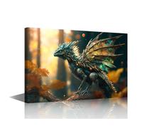 TISHIRON Dragon Wall Art Mythical Creatures Large Wall Art Ancient Forest Dragon Living Room Wall Art Contemporary Home Decor Wall Art Posters and Prints Bedroom Framed Ready to Hang (24" Wx36 H)