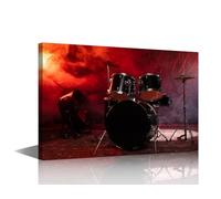 TISHIRON Drum Set Wall Art Musical Instrument Wall Decor 1 Piece Music Wall Pictures for Living Room Home Decor Artwork Stretched with Wooden Frame Ready to Hang (16''Wx 24''H)