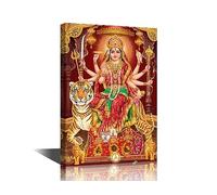 TISHIRON Durga Mata Canvas Wall Art Hindu God with Colorful Background Pictures Posters Wall Decorations for Living Room Bedroom Home Walls Framed Ready to Hang 18x12inch