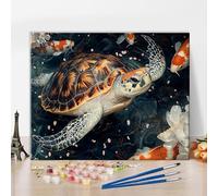 TISHIRON Easy DIY Paint by Numbers for Beginners Adults, 40x50cm Numbered Canvas Art Project, Vibrant High-Opacity Paints for Home Office Decor - Sea Turtle Koi Fish and Blossoms