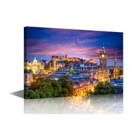 TISHIRON Edinburgh Night Scene View from Calton Hill Modern Cityscape Wall Art for Living Room Wall Decor City Skyline Paintings on Canvas Stretched and Framed Prints 24"x36"
