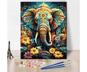 TISHIRON Elephant God Paint by Numbers Kits Modern Animals Elephant Paint by Numbers for Adults DIY Indian Religion Paint by Numbers Kits Flowers Paint Numbers for Home Wall Art Decor 16x20 Inch