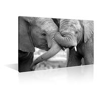 TISHIRON Elephants Canvas Wall Decor Two Elephants Interacting in Africa Pictures for Living Room Black and White Artwork for Home Walls 1 Piece Posters and Prints Framed Ready to Hang (12''Wx 18''H)