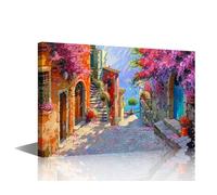 TISHIRON European Town Wall Art 1 Pieces Italian City Street Landscape Canvas Prints Painting Pictures for Living Room Bedroom Kitchen Home and Office Wall Decor Framed Ready to Hang 12" Wx18 H