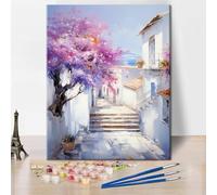 TISHIRON Evora Paint by Numbers Street The Old Town of Evora Adults' Paint-by-Number Kits Watercolor Painting Paint by Numbers Kit for Adults Canvas Oil Home Wall Decoration 16x20 Inch Without Frame