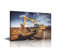 TISHIRON Excavator Paintings Black and White Wall Art Heavy Excavator Sunset at the Construction Site Pictures Contemporary Home Decor Excavator Artwork for Home Walls Framed Ready to Hang 24x16 in