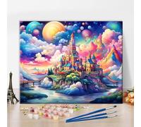 TISHIRON Fantastic Castle Paint by Number for Adults Whimsical Cloud Castles Oil Painting on Canvas Floating High Above The World DIY Paint by Numbers Kits Art Crafts 40x50cm