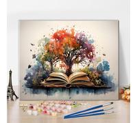 TISHIRON Fantasy Book Paint by Numbers for Adults Beginners Magical Forest Springing from an Open Book Paint by Number Kits,Watercolor DIY Kits on Canvas Artwork 40x50cm