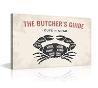 TISHIRON Farmhouse Decor Butcher Guide Poster Prints for Kitchen Wall Decor Crab Cuts of Meat Art Restaurant Kitchen Dinning Room Decoration Poster Framed Ready to Hang 36x24inch (90x60cm)