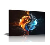 TISHIRON Fire and Ice Oil Painting Wall Art Canvas Prints Colorful Picture for Living Room Bedroom Decor A Phoenix Yin-Yang Poster Artwork Bathroom Kitchen Home Decorations Framed 16"x24"
