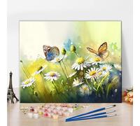 TISHIRON Flower Field Paint by Number for Adults Butterfly Landscape Watercolor Paint-by-Number Kits Kids Adult Paint by Number Floral DIY Painting by Numbers for Adults Canvas Arts Craft, 16"x20"