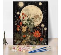 TISHIRON Flower Moon Paint by Number for Adults Black Background Paint by Numbers Beginner Easy Painting by Number Retro Style Family Friend Gift for Living Room Decor 40x50cm