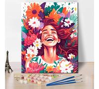 TISHIRON Flowers Paint by Numbers for Adults Beginners - DIY Happy Girl Painting With Brushes and Pigment - Frameless Colorful Oil Painting, 16x20 Inch