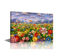 TISHIRON Flowers Painting Wall Art Canvas Prints,Flower Field Landscape Oil Paintings Impressionism Artwork Wall Artwork Framed for Bathroom Living Room Bedroom Home Office Decor 16x24 in