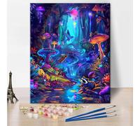 TISHIRON Forest Paint by Numbers for Adults, Fantasy Mushrooms DIY Acrylic Paint by Numbers Canvas Kits for Gift Home Wall Decor, Raccoon Oil Painting for Adults Beginners 16"x20"(Frameless)