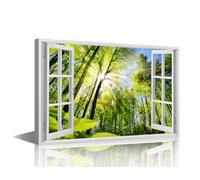 TISHIRON Forest Scenery Wall Art for Living Room 3D Fake Windows Canvas Wall Art Landscape Pictures Posters Modern Wall Decor Art for Bedroom Office Giclee Framed Ready to Hang, 18x12in
