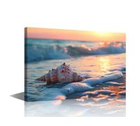 TISHIRON Framed Beach Road Wall Art Romantic Beach Painting Decor Seashell at the Coast in Sunset Nature Picture Sandy Seaside Prints for Bedroom Bathroom Living Room 18x12 inch