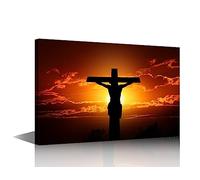 TISHIRON Framed Canvas Wall Art Christ Redeemer Painting Sunset Pictures 1 Panel Wall Art Jesus Crosses Modern Wall Decor for Living Room Bedroom Giclee Gallery-Wrapped Posters and Prints, 12" Wx18 H